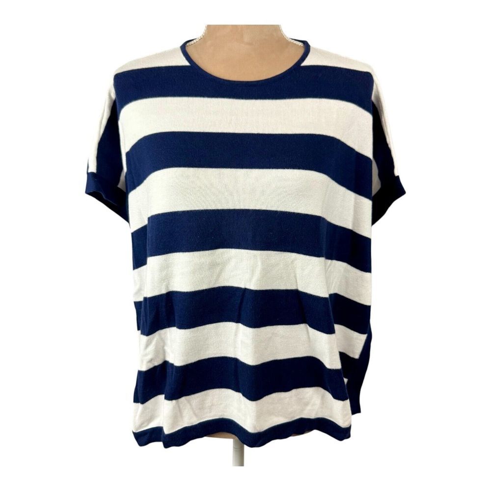 Lilly‎ Pulitzer Womens Sz Large Pullover Button Side Cotton Sweater Blue White